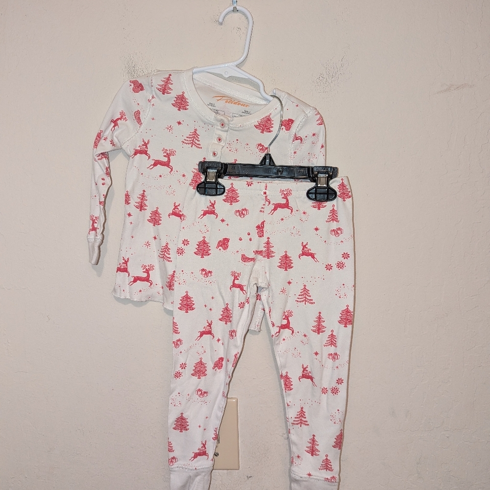 Petidoux white and red Christmas PJ set size 3